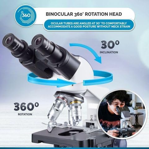 AmScope - 40X-2500X binokulares Verbundmikroskop, LED, biologisches Labormikroskop mit 3-D-Stufe für