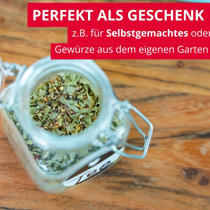 Westmark Drahtbügelgläser Set, 6 Stk. – Für Gewürze, Kräuter und Tees – Inklusive 8 Dekoetiketten –