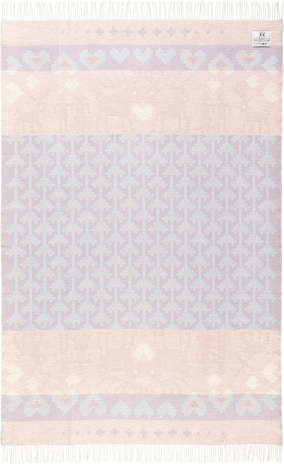ÖJBRO VANTFABRIK "Fästfolk Elsie & Erik gewebte Wolldecke mit Fransen 130x220 cm rosa/blau 100% Meri