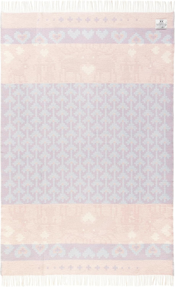 ÖJBRO VANTFABRIK "Fästfolk Elsie & Erik gewebte Wolldecke mit Fransen 130x220 cm rosa/blau 100% Meri