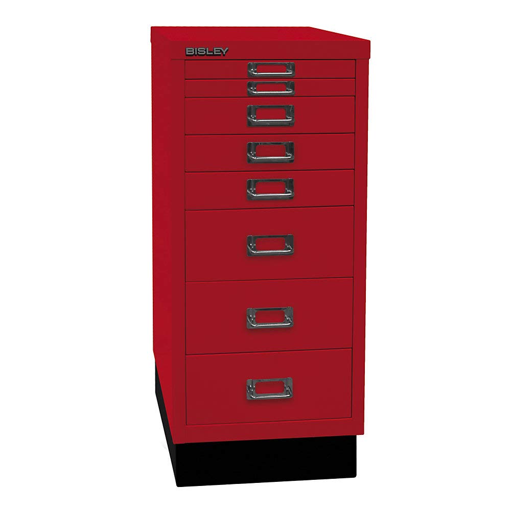 BISLEY MultiDrawer, 29er Serie mit Sockel, DIN A4, 8 Schubladen, Metall, 670 Kardinalrot, 38 x 27.9