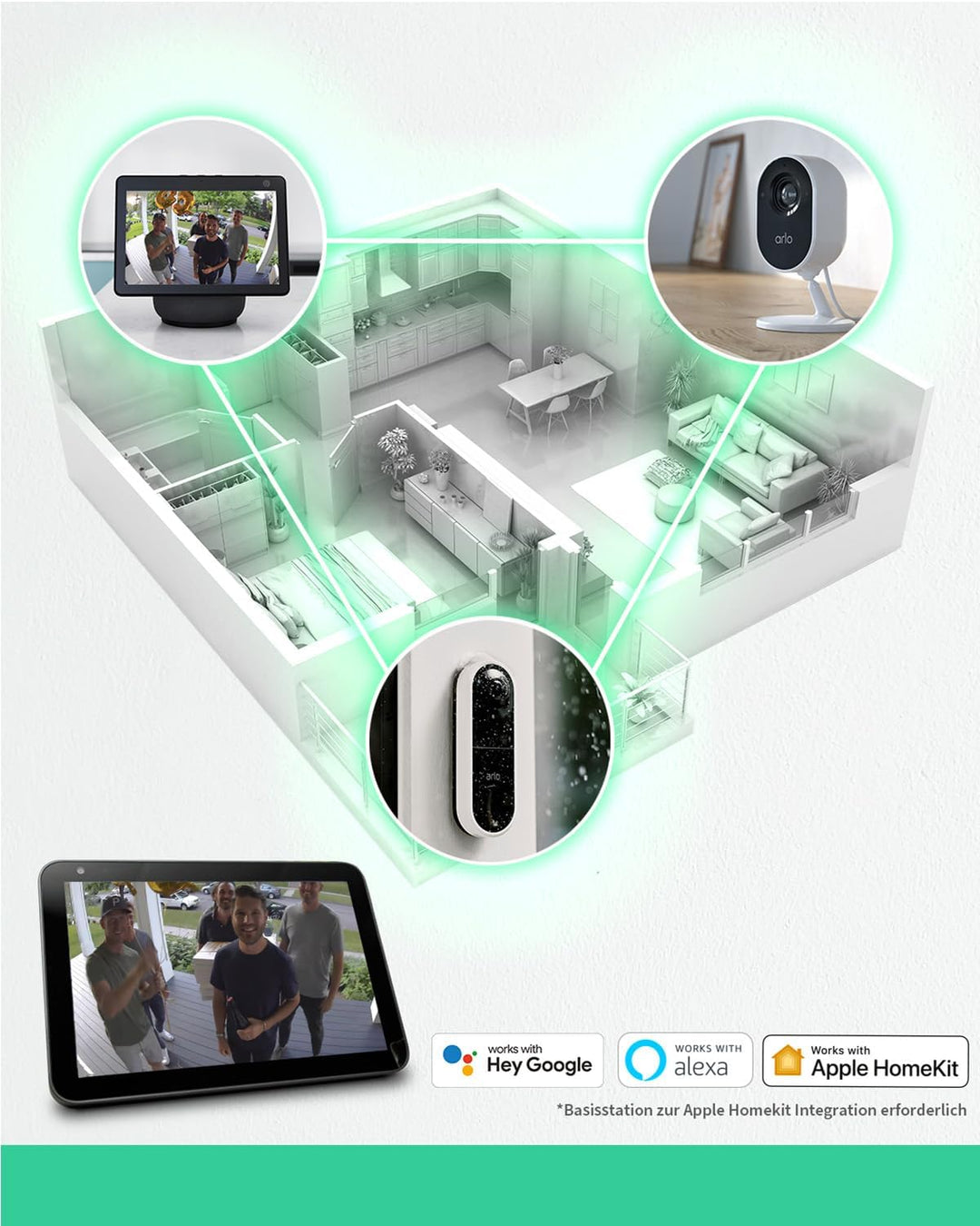 Kabellose Arlo Essential Video Türklingel, 1080p, 25% grösseres Sichtfeld, WLAN, Bewegungsmelder, 2-