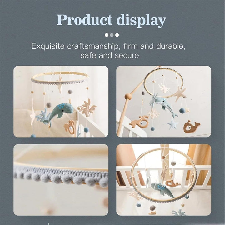 Herfair Meer Welt Mobile Baby Windspiele, 3D Delphine Mobile Baby Holz mit Filzbällen, Mobile Baby M