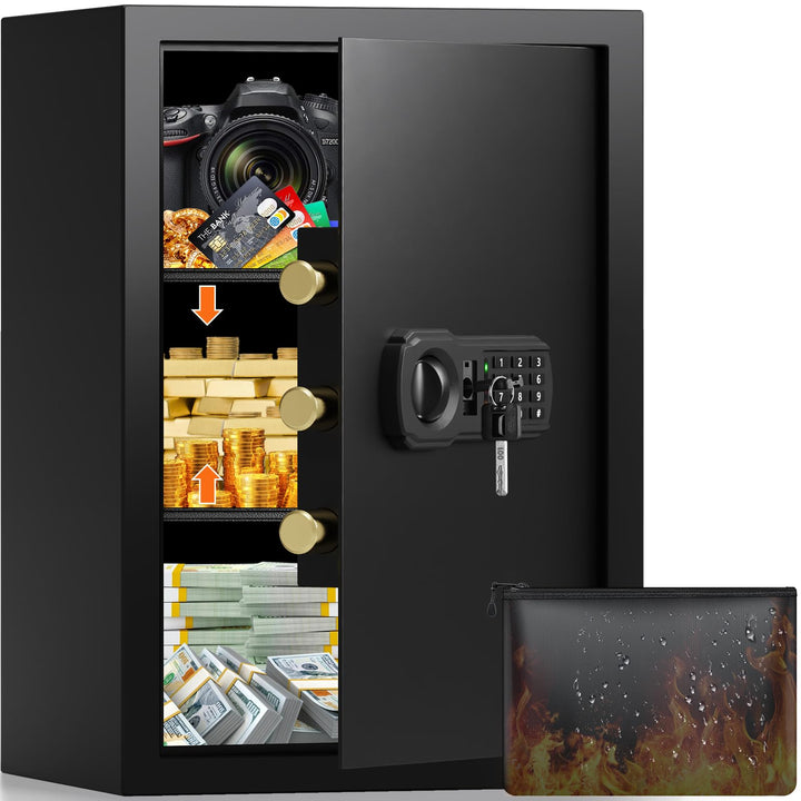 65L Grosser Feuerfester Tresor Safe mit Feuersichere Dokumententasche, Digitaler Möbeltresore mit 2