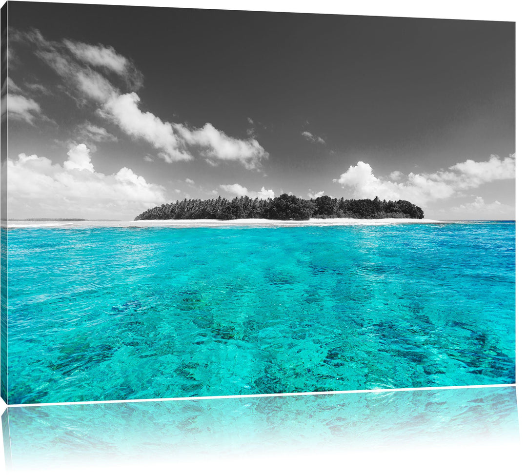 Malediven mit traumhaften azurblauen Wasser schwarz/weiss Format: 100x70 auf Leinwand, XXL riesige B