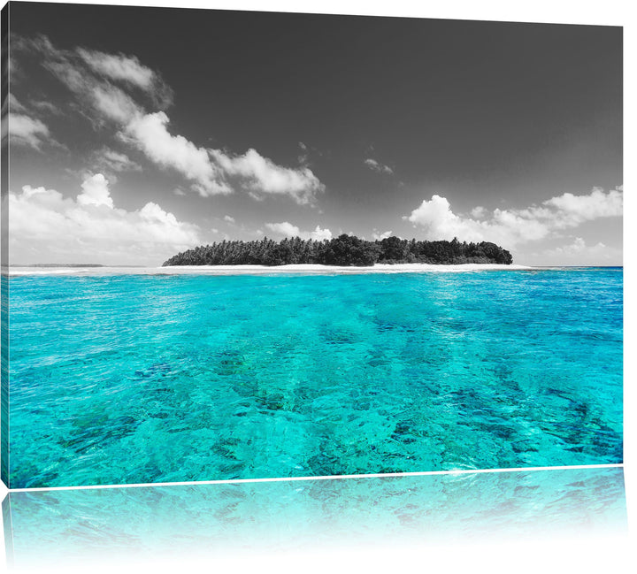Malediven mit traumhaften azurblauen Wasser schwarz/weiss Format: 100x70 auf Leinwand, XXL riesige B