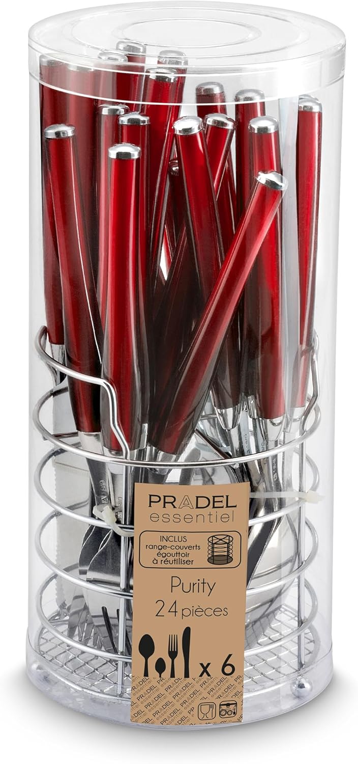 Amefa Besteck PURITY, Tafelbesteck mit farbigen Kunststoffgriffen, für 6 Personen, rot, 24-teilig, R