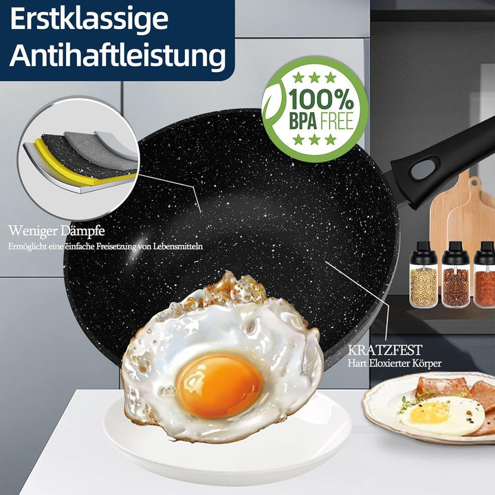 HOMELUX Wok Pfanne 28 cm, Wokpfannen Bratpfanne, Wokpfanne Induktion mit Glasdeckel und Abnehmbarem