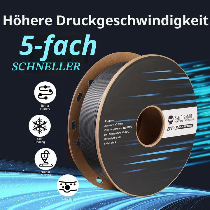 SainSmart GT-3 Mattes PLA Filament 1,75mm, bis zu 500mm/s Schneller Druck, Hochwertiges 3D-Drucker F