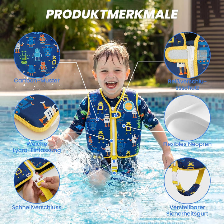 Boglia Kinder-Schwimmweste, Schwimmhilfe für Kleinkinder zum Schwimmenlernen, ultraweiche Neoprenjac