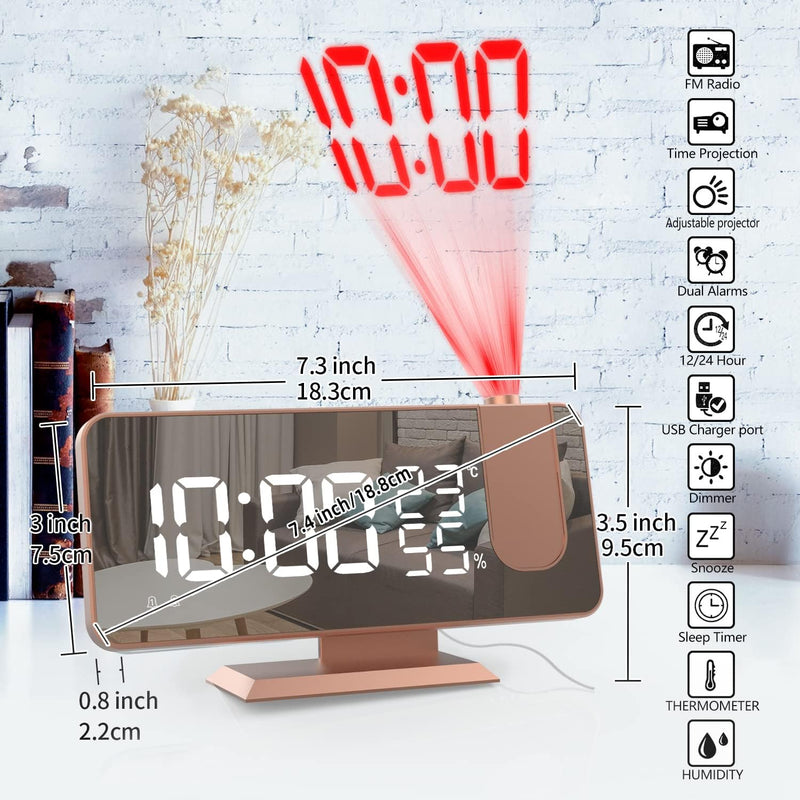 Wecker mit Projektion Radiowecker Digitaler Projektionswecker mit USB-Anschluss, 7.5 Zoll grosses Sp