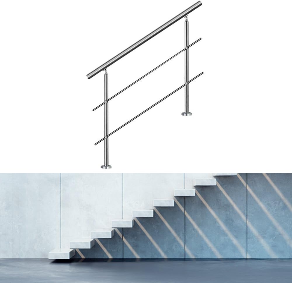 Jiubiaz Edelstahl Handlauf Universal Geländer 100cm, 2 Querstangen Verwendung für drinnen und drauss