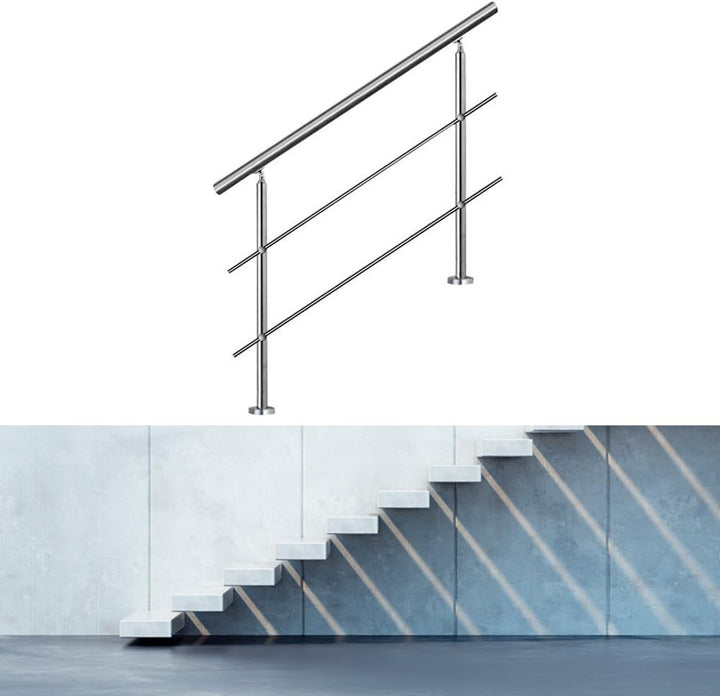 Jiubiaz Edelstahl Handlauf Universal Geländer 100cm, 2 Querstangen Verwendung für drinnen und drauss