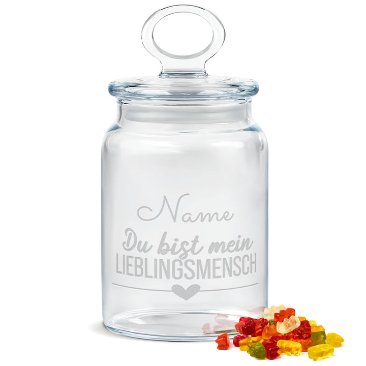 Print Royal PR Personalisierte Keksdose aus Glas mit Gravur - 800 ml - Lieblingsmensch mit Name als