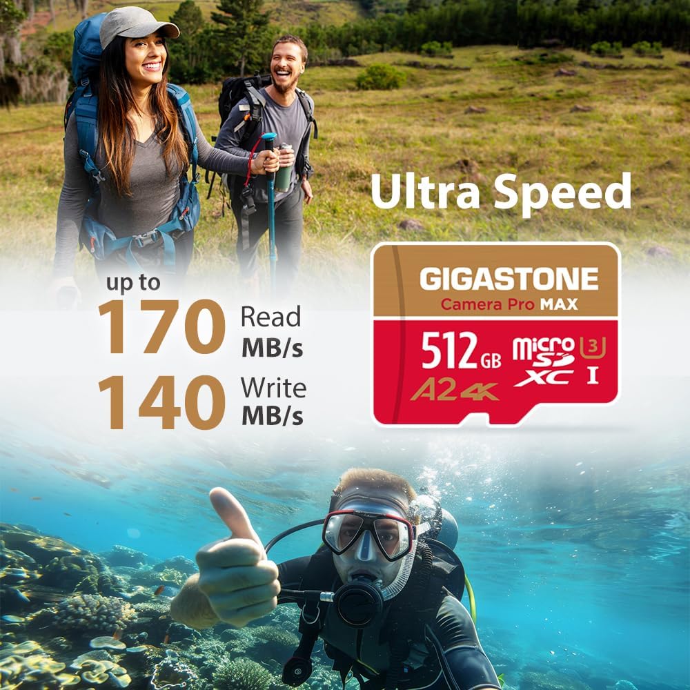 [5 Jahre kostenlose Datenwiederherstellung] GIGASTONE 512GB Micro SD Karte, Kamera Pro MAX, bis zu 1