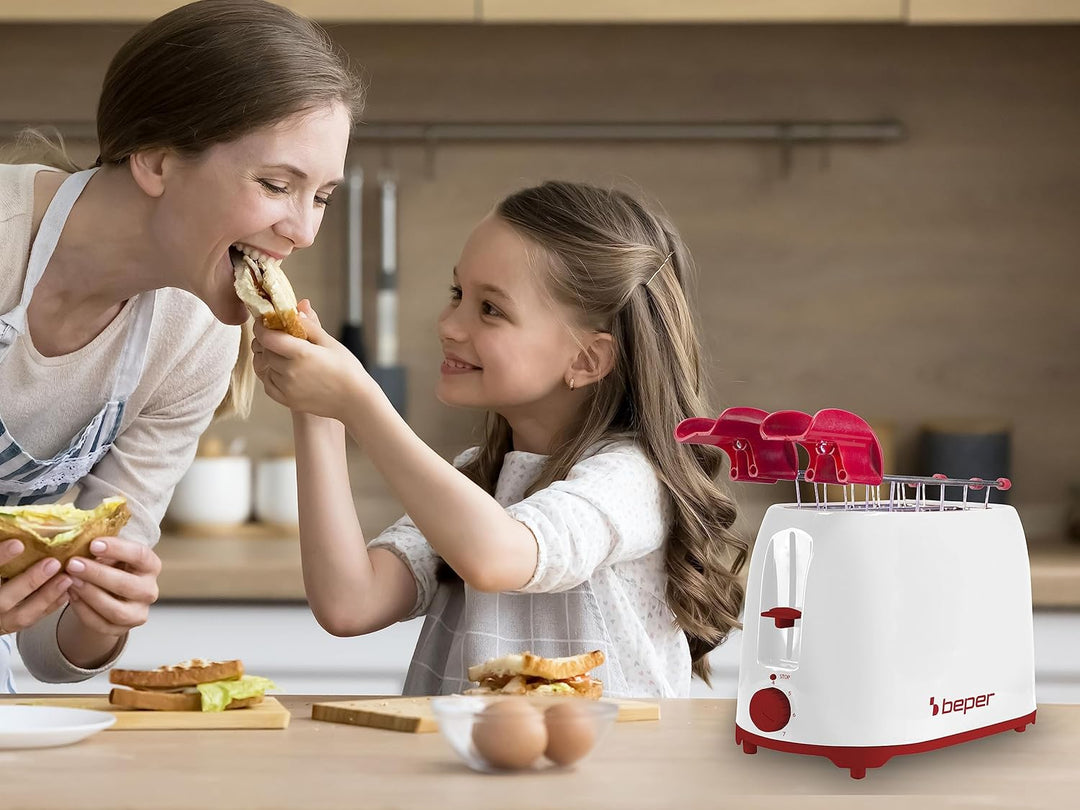 BEPER P101TOS100 Toaster mit Edelstahlzange, 7 Bräunungsstufen, Krümelschublade, 2 breite Schlitze
