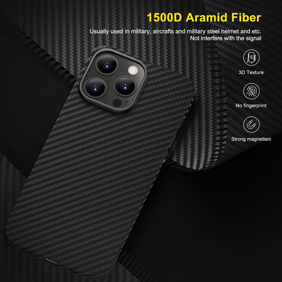 memumi Magnetische Carbon Hülle für iPhone 15 Pro Max, [Kompatibel mit Mag-Safe] 100% Aramidfaser Hü