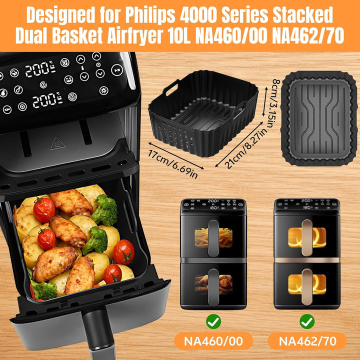 Airfryer Silikonform Heissluftfritteuse Zubehör für Philips Airfryer 4000 Series Stacked Dual Basket