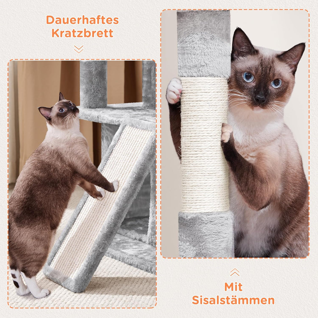 Yaheetech Kratzbaum, Stabiler Katzenbaum 91 cm Katzenkratzbaum, mit 2 Häuschen Sisal und Spielball,
