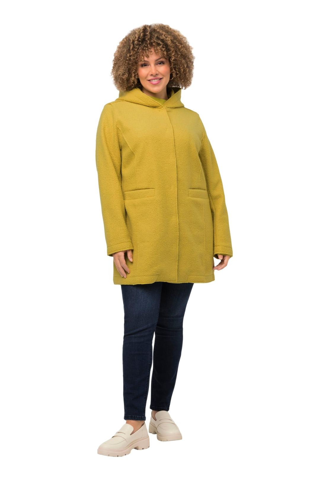 Ulla Popken Damen Curly Wool Jacke mit Kapuze Jacke 50-52 Gelb, 50-52 Gelb