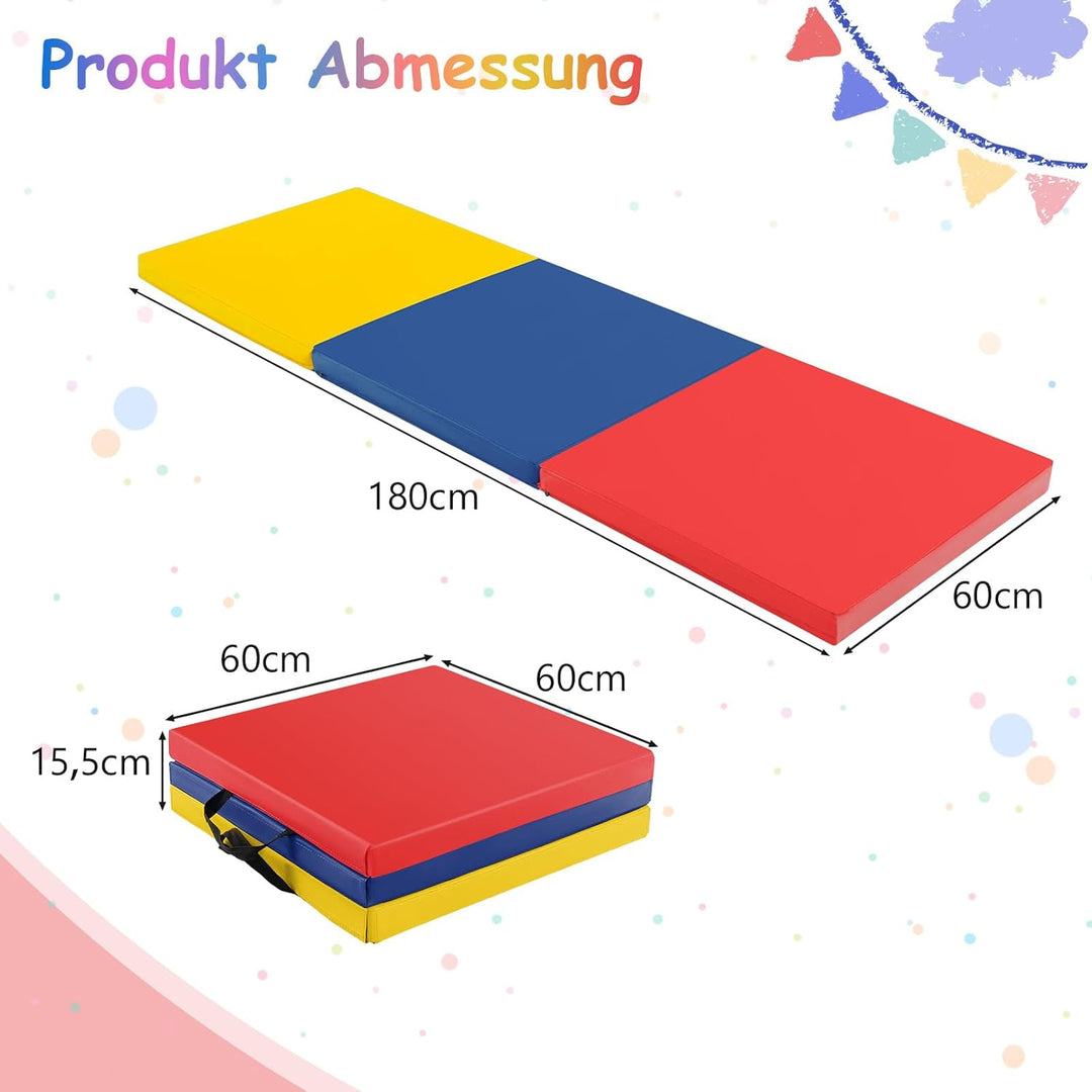 COSTWAY 180 x 60 x 5 cm Weichbodenmatte klappbar, Gymnastikmatte tragbar, Yogamatte wasserabweisend,