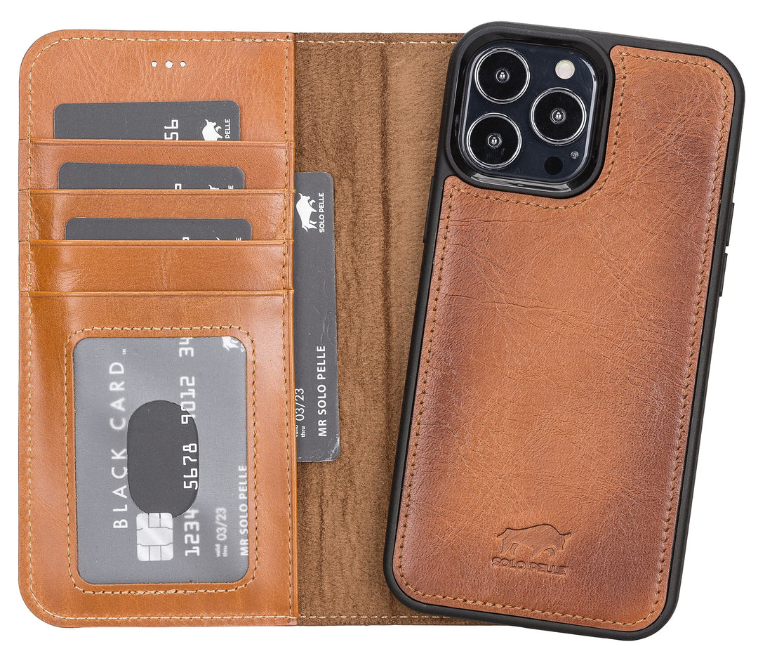 Solo Pelle Lederhülle kompatibel für iPhone 13 Pro in 6.1 Zoll abnehmbare Hülle (2in1) inkl. Kartenf