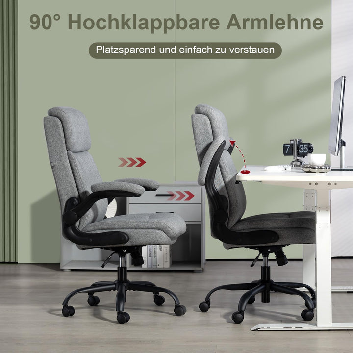 CASTLOVE Ergonomischer Bürostuhl - Schreibtischstuhl mit Rückenlehne - Hochklappbare Armlehne - Hohe