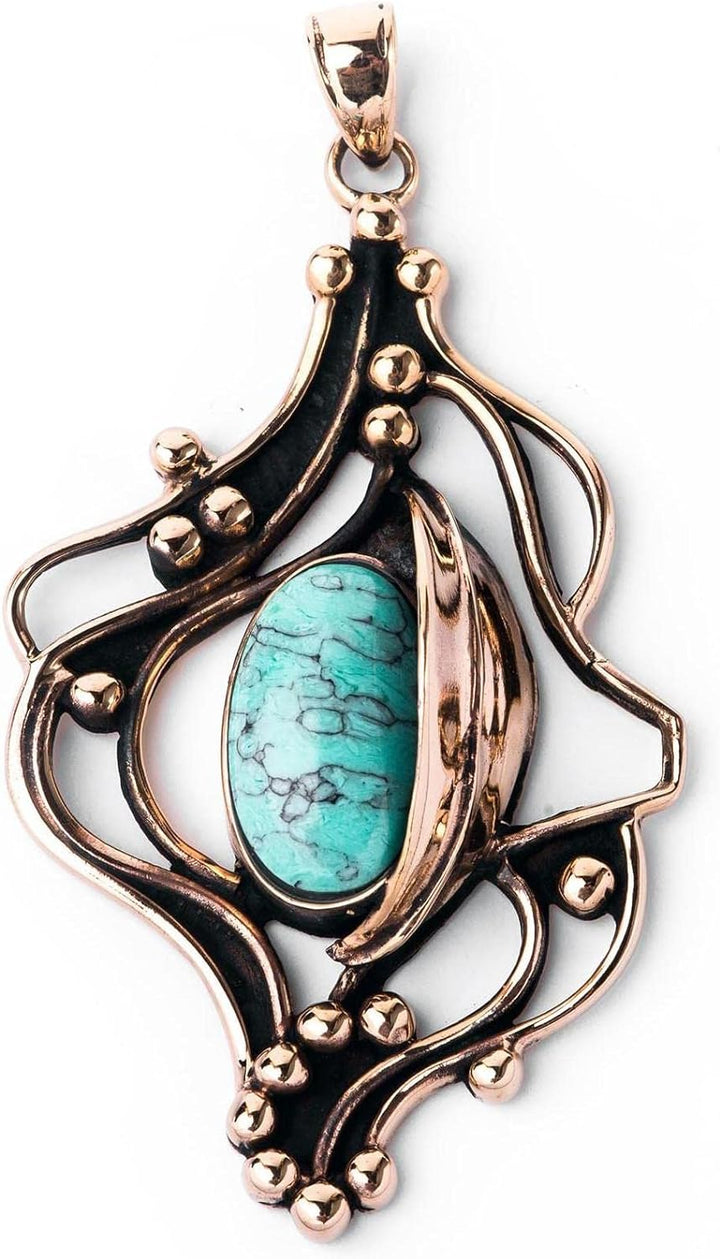 Windalf Grosser Bohemian Schmuck Anhänger ISIRA 6.5 cm Türkis Zauberblatt Bronze