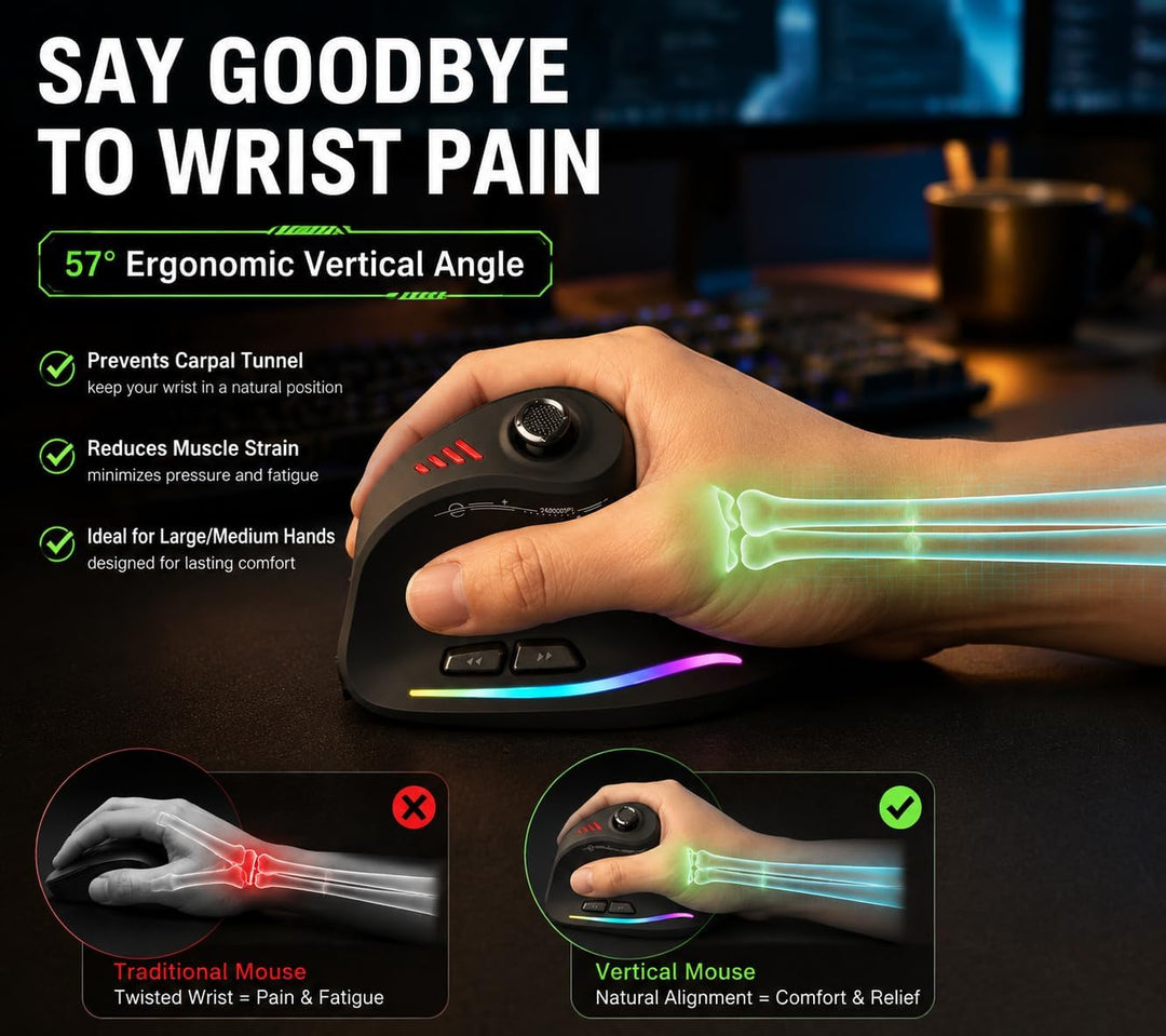 Kabellose Ergonomische Maus mit Joystick, vertikale Bluetooth-Gaming-Maus, 12 programmierbare Tasten