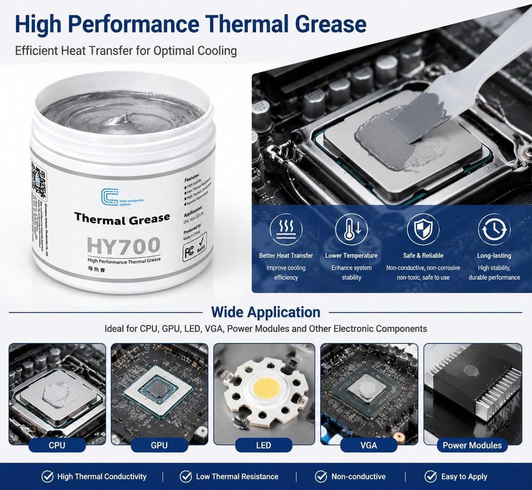 HY-700(50Gramm)> 3.14 W/m.K,CPU Wärmeleitpaste PC kühlpaste Leitpaste Thermal Paste für CPU GPU PS4