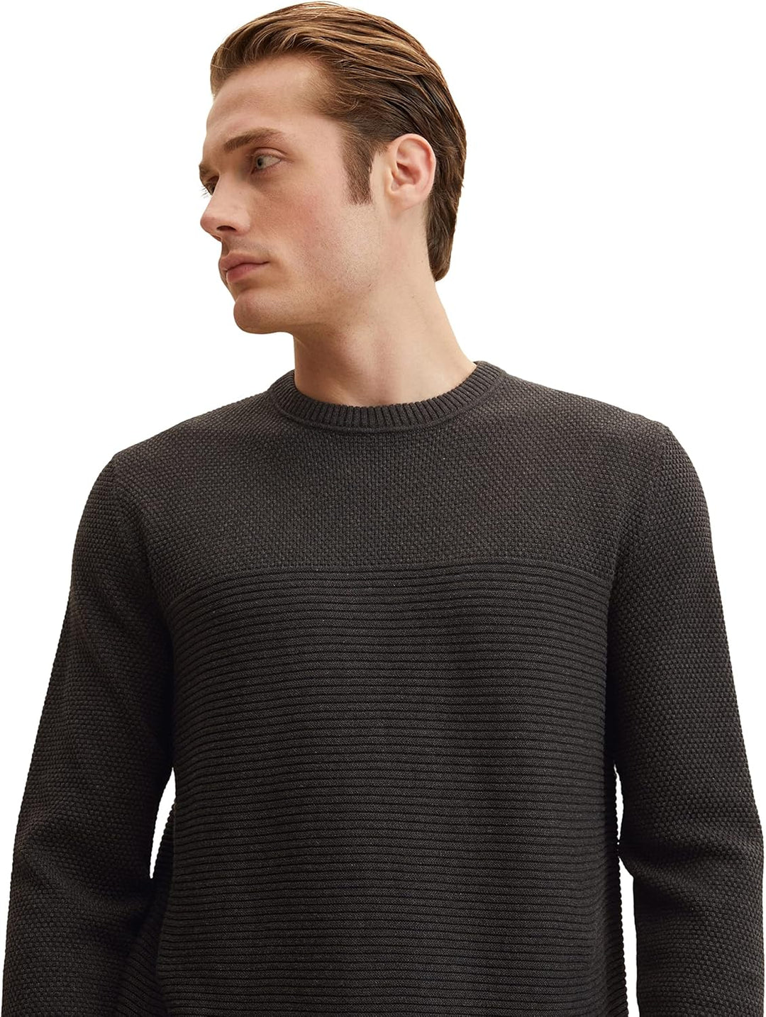 TOM TAILOR Herren Basic Strickpullover aus Bio-Baumwolle, 10617 - Black Grey Melange
