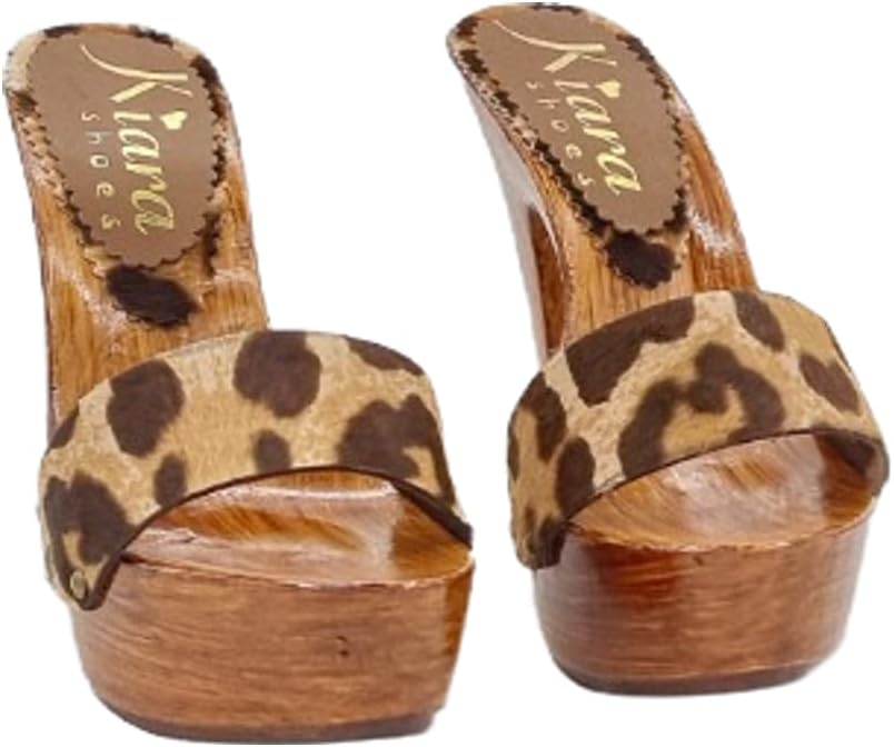 Kiara Shoes Damen-Clogs mit 13-Absatz - Made in Italy - K9102 LEO (38 EU, LEO) 38 EU Leo, 38 EU Leo