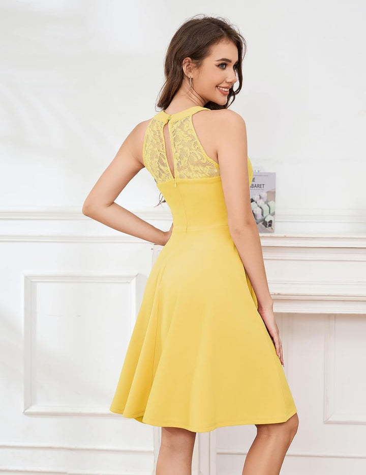 Bbonlinedress Abendkleider elegant für Hochzeit gast festliches Kleid Damen Neckholder Konfirmations