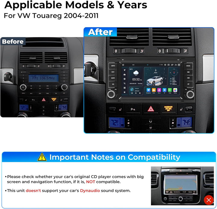 8-Core Android Autoradio für VW Touareg 2004-2011 mit 7-Zoll-IPS-Bildschirm, 4+64 GB Head Unit Car M