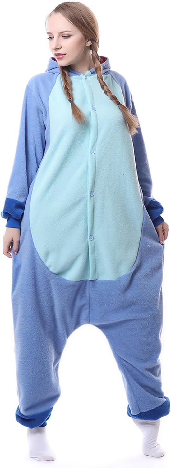 RANSUU Stitch Onesie Kostüm Relaxo Jumpsuit Erwachsene Pyjama Damen Herren Tier Schlafanzug Weihnach
