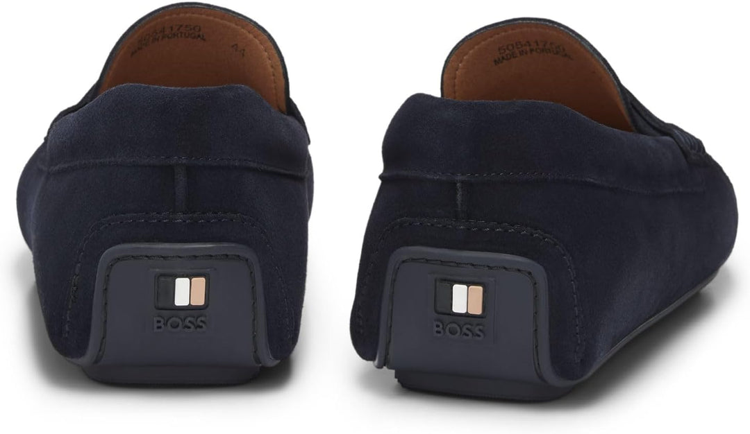 BOSS Herren Noel Mocc Mokassins aus Veloursleder mit Pennyloafer-Detail Grösse 39 EU Dunkelblau, 39