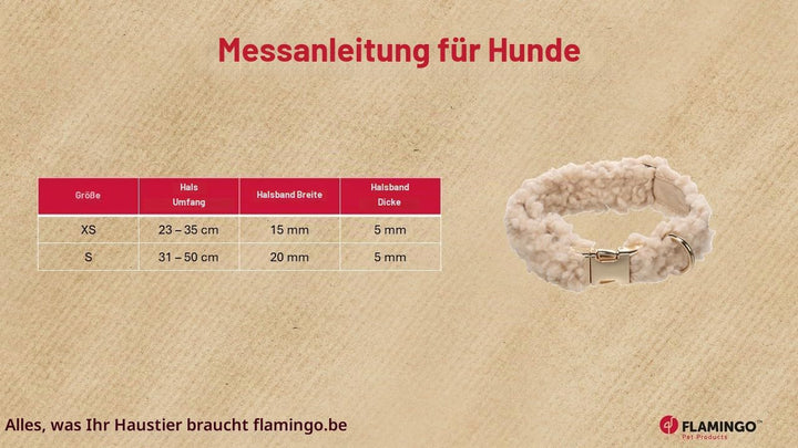 Halsband Hund - hundehalsband - Flamingo Pookie Fleece Beige S | 31-50cm x 20mm x 5mm, Beige S | 31-