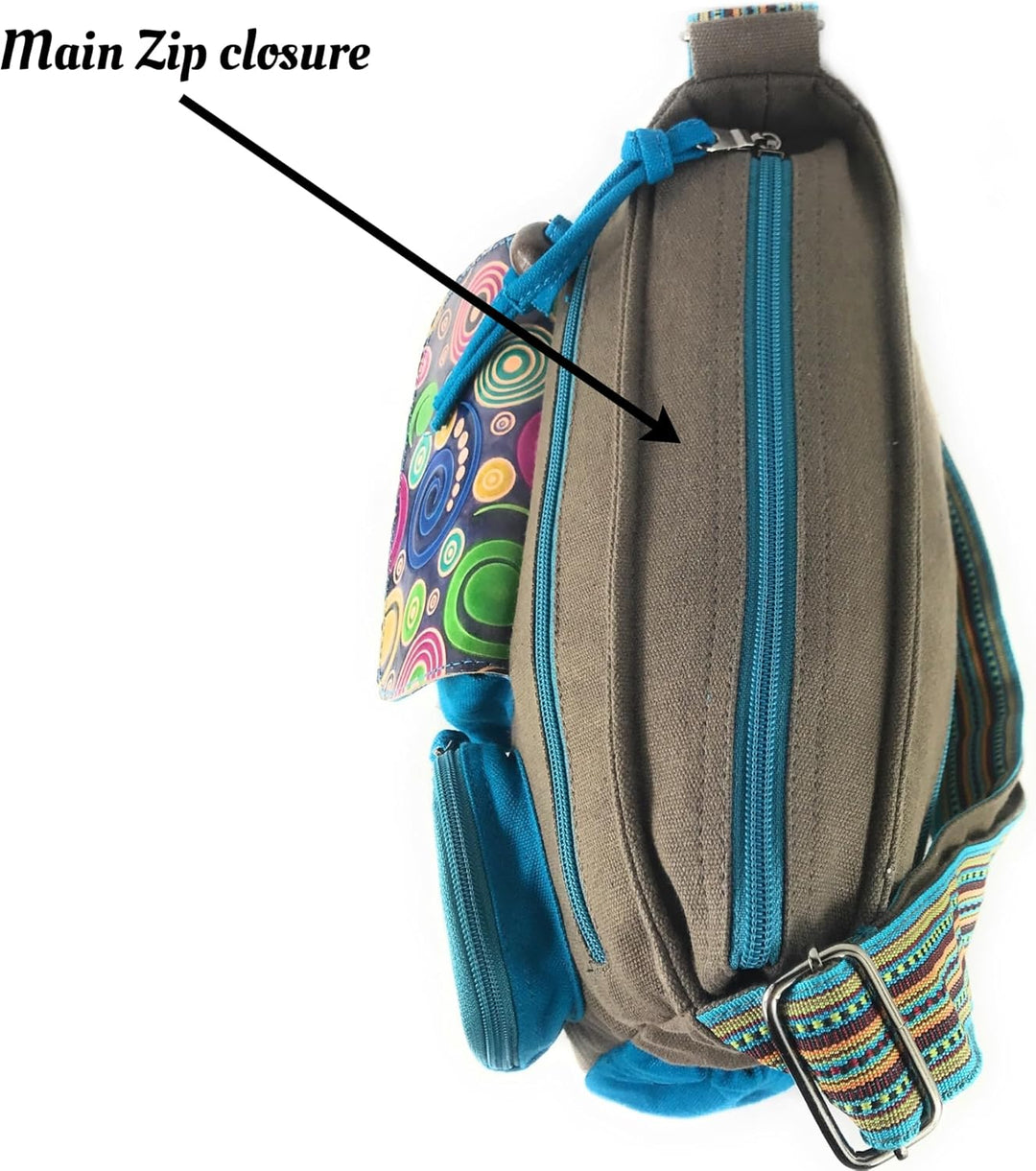 Macha Ethnische indische ethnische Baumwolle und Leder Schultertasche für Frauen Grau, Grau