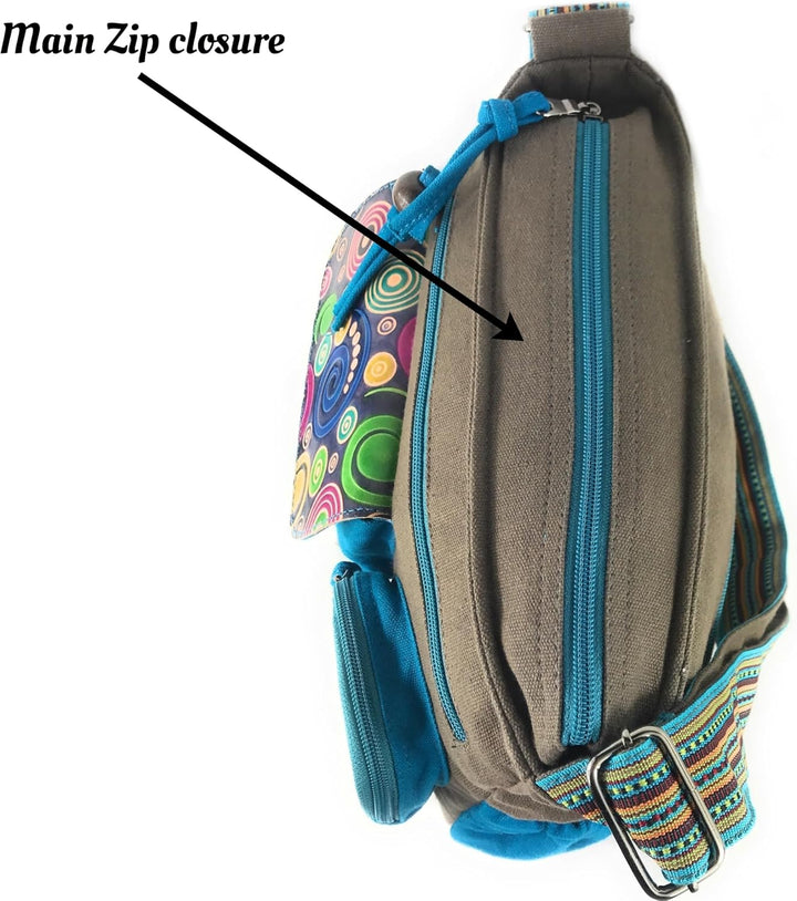 Macha Ethnische indische ethnische Baumwolle und Leder Schultertasche für Frauen Grau, Grau