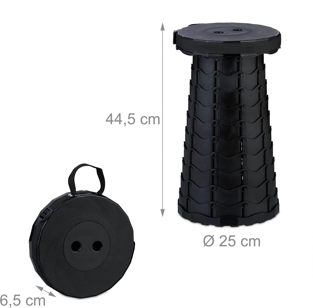 Relaxdays Teleskophocker, faltbar, Tragegurt, Outdoor, höhenverstellbarer Campinghocker, HBT 44,5 x