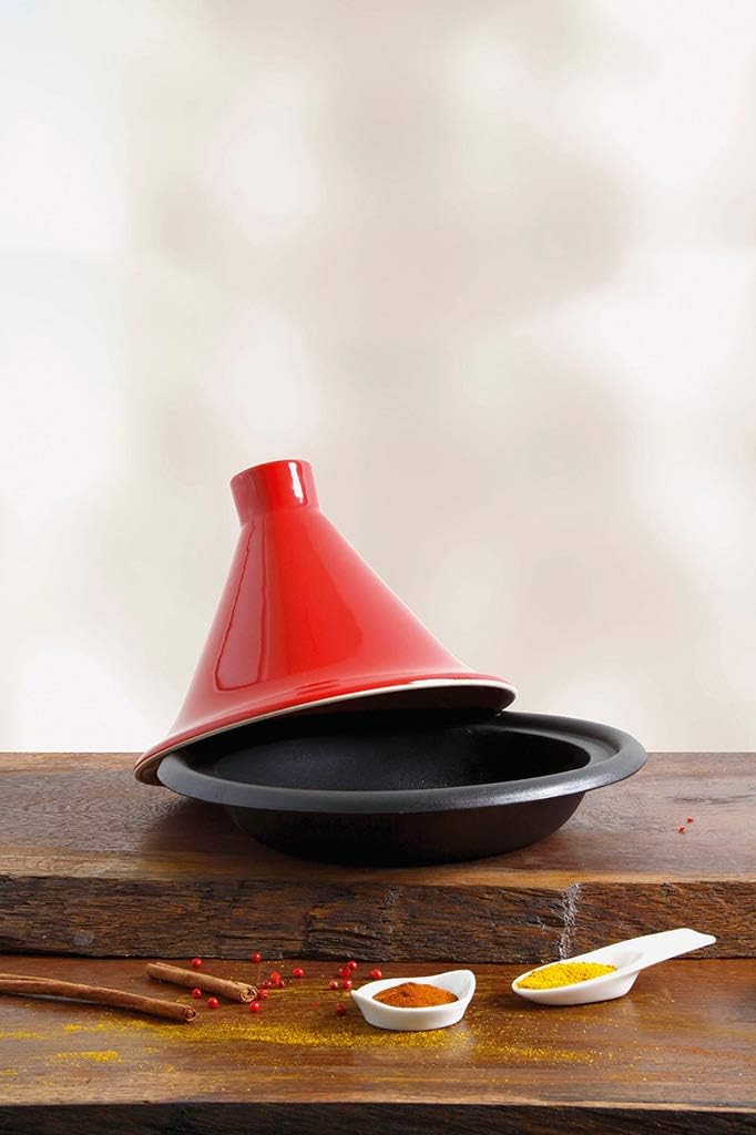 Tradifonte 509833 Tajine, Stahlguss, Deckel Steingut, Rot - 31 cm