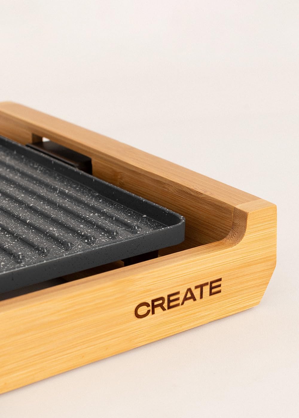 CREATE/STONE FLAT BAMBOO/Elektrische Grillplatte/Grillplatte mit doppeltem Grillmuster, Bratplatte u