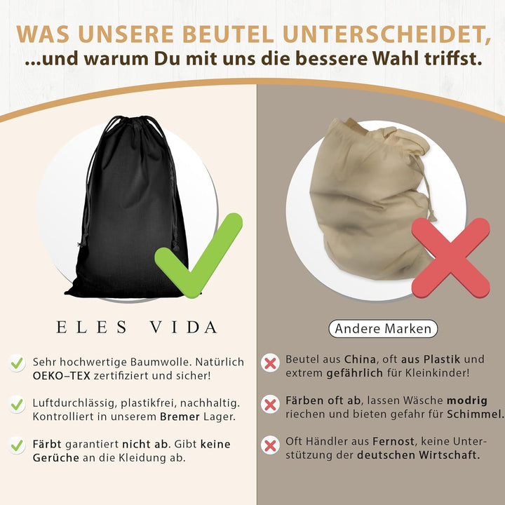 ELES VIDA® - XXL Wäschebeutel Schwarz 2 Stück 70x90cm aus 100% Baumwolle - XL Extra grosse Heavy Dut