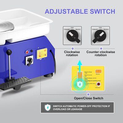 VAYOTOY Elektrische Töpferscheibe,25CM Töpferscheibe Formmaschine 350W Elektrisches DIY Tonwerkzeug
