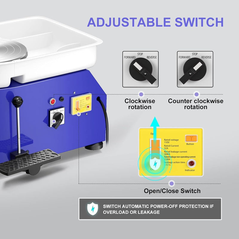 VAYOTOY Elektrische Töpferscheibe,25CM Töpferscheibe Formmaschine 350W Elektrisches DIY Tonwerkzeug
