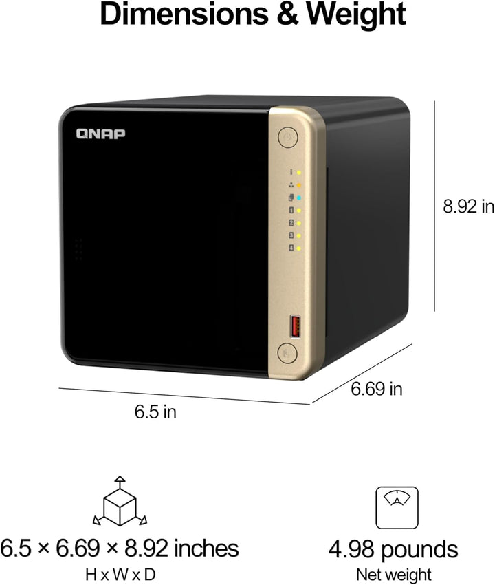 QNAP TS-464-8G-US Hochleistungs-Desktop-NAS mit Intel Celeron Quad-Core-Prozessor, M.2 PCIe Slots un