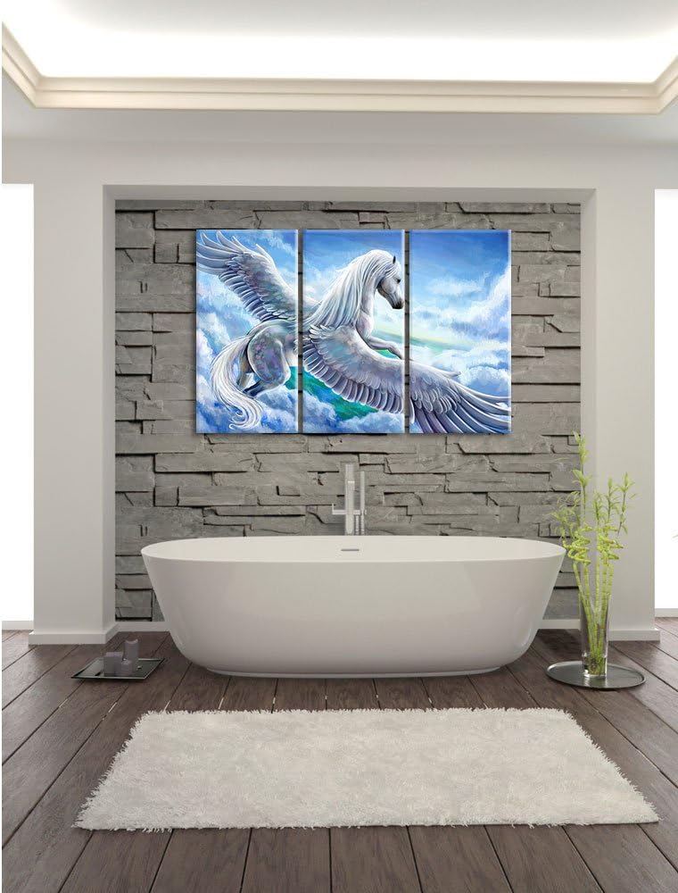 Pixxprint Pegasus fliegt über den Wolken als Leinwandbild/Grösse: 3 Teilig (120x80) / Wandbild/Kunst
