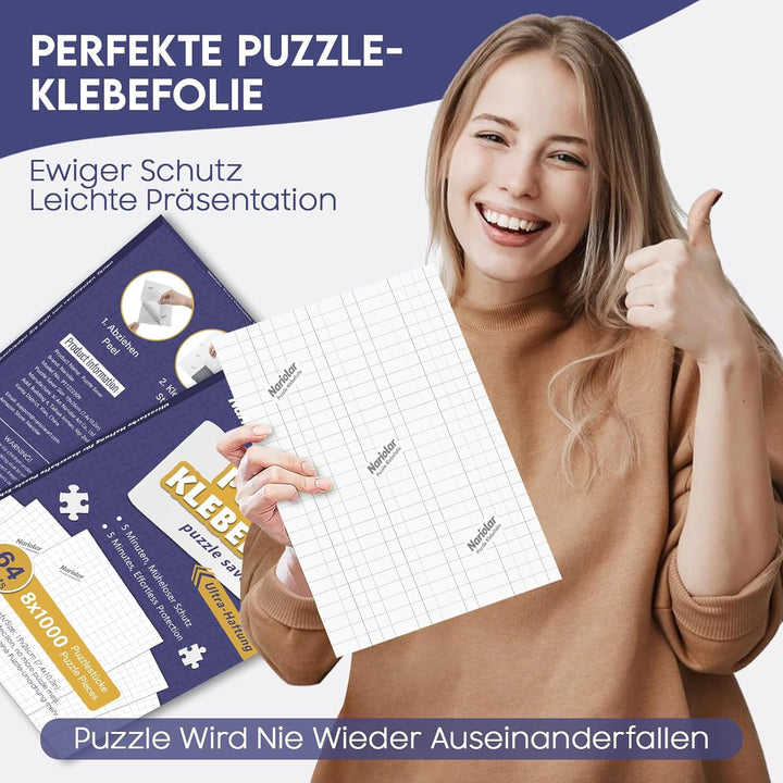 Nariolar Ultra-Haftung Puzzle Klebefolie, 64 Super Puzzlekleber zum Erhalt von 8 x 1000 Teile Puzzle