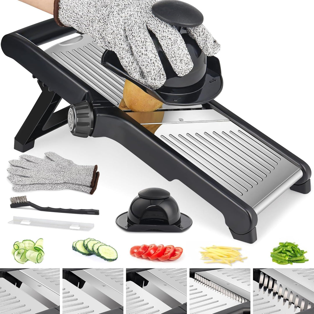 Gemüsehobel Mandoline, 5-in-1 Verstellbar Edelstahl Hobel Gemüse, Adjustable Vegetable Slicer, Tomat