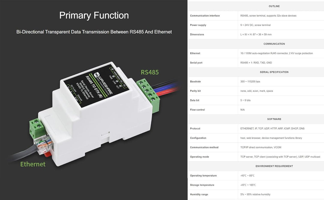 RS485 zu RJ45 Ethernet Konverter Industrieller Serieller Server TCP/IP zu Seriell Modul Unterstützt